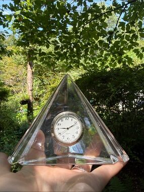 Lenox Clear Crystal Pyramid Clock with White Face and Silver Trim